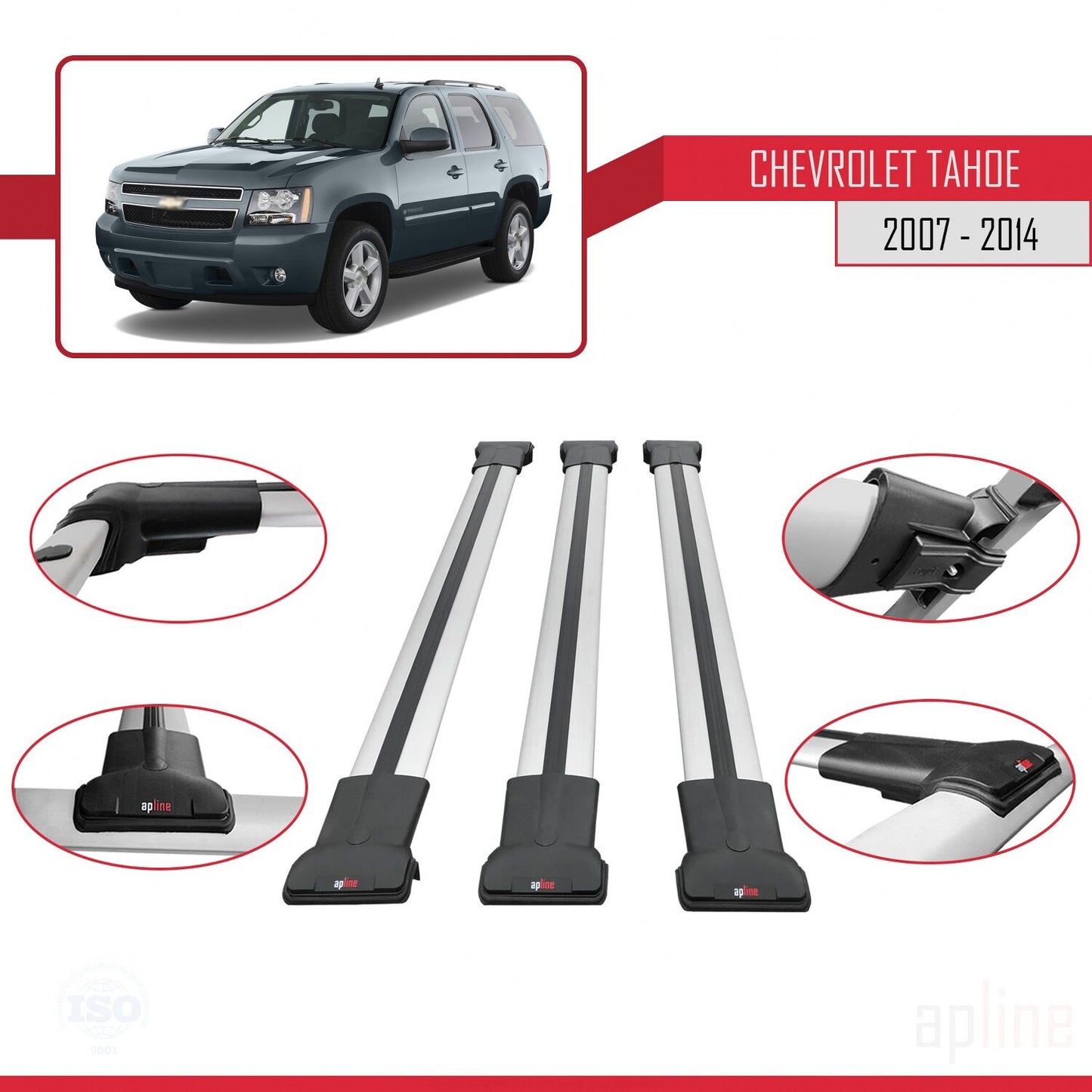 Compatible avec Chevrolet Tahoe 3 2007-2014 FLY Model Barres de Toit Railing Porte-Bagages de Voiture Gris Aluminium 3 Barres