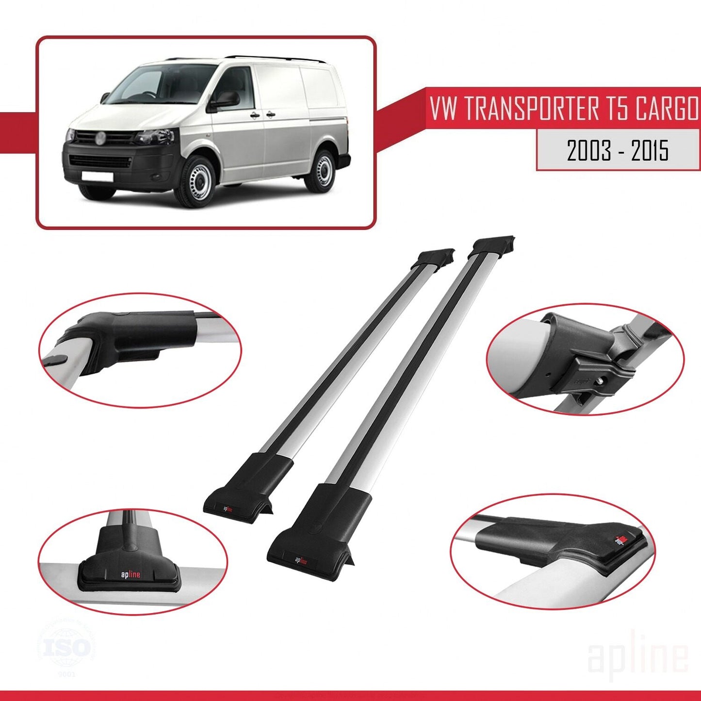 Compatible avec Volkswagen T5 Transporter 2003-2015 FLY Model Barres de Toit Railing Porte-Bagages de Voiture Gris Aluminium 2 Barres