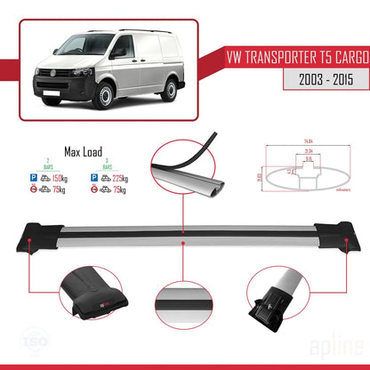 Compatible avec Volkswagen T5 Transporter 2003-2015 FLY Model Barres de Toit Railing Porte-Bagages de Voiture Gris Aluminium 2 Barres