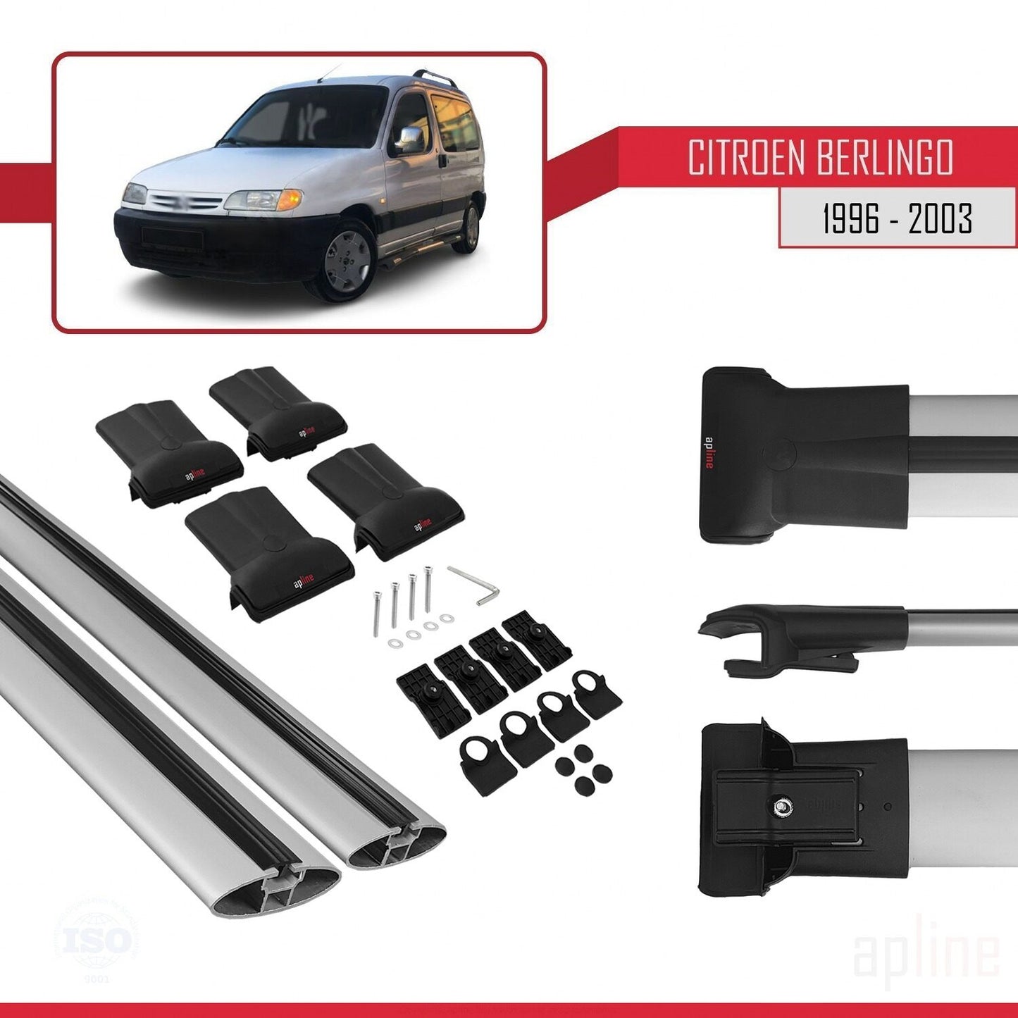 Compatible avec Citroen Berlingo (M49) 1996-2003 FLY Model Barres de Toit Railing Porte-Bagages de Voiture Gris Aluminium 2 Barres