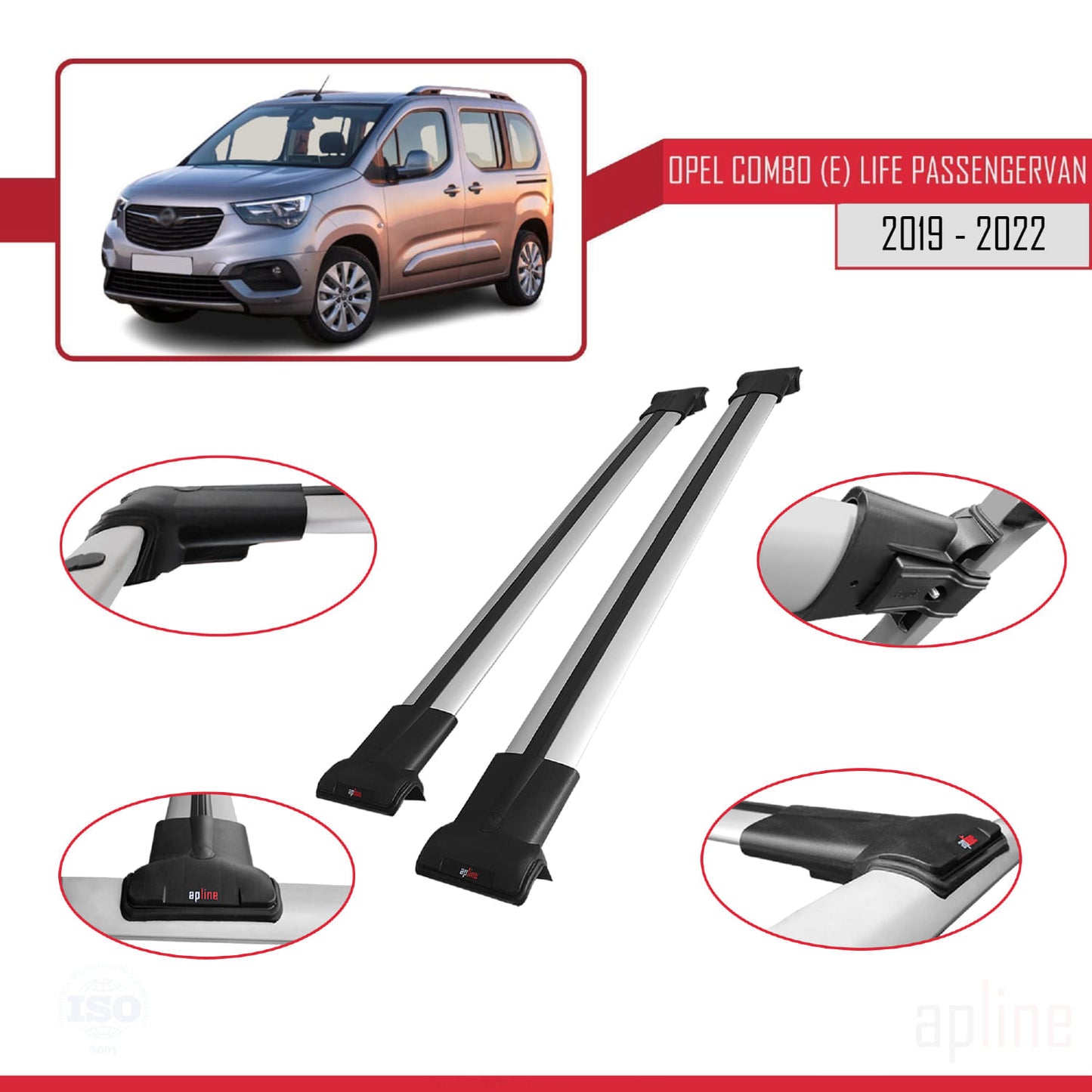 Compatible avec Opel Combo E Life 2019-2022 FLY Model Barres de Toit Railing Porte-Bagages de Voiture Gris Aluminium 2 Barres