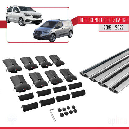 Compatible avec Opel Combo E Life 2019-2022 FLY Model Barres de Toit Railing Porte-Bagages de Voiture Gris Aluminium 4 Barres
