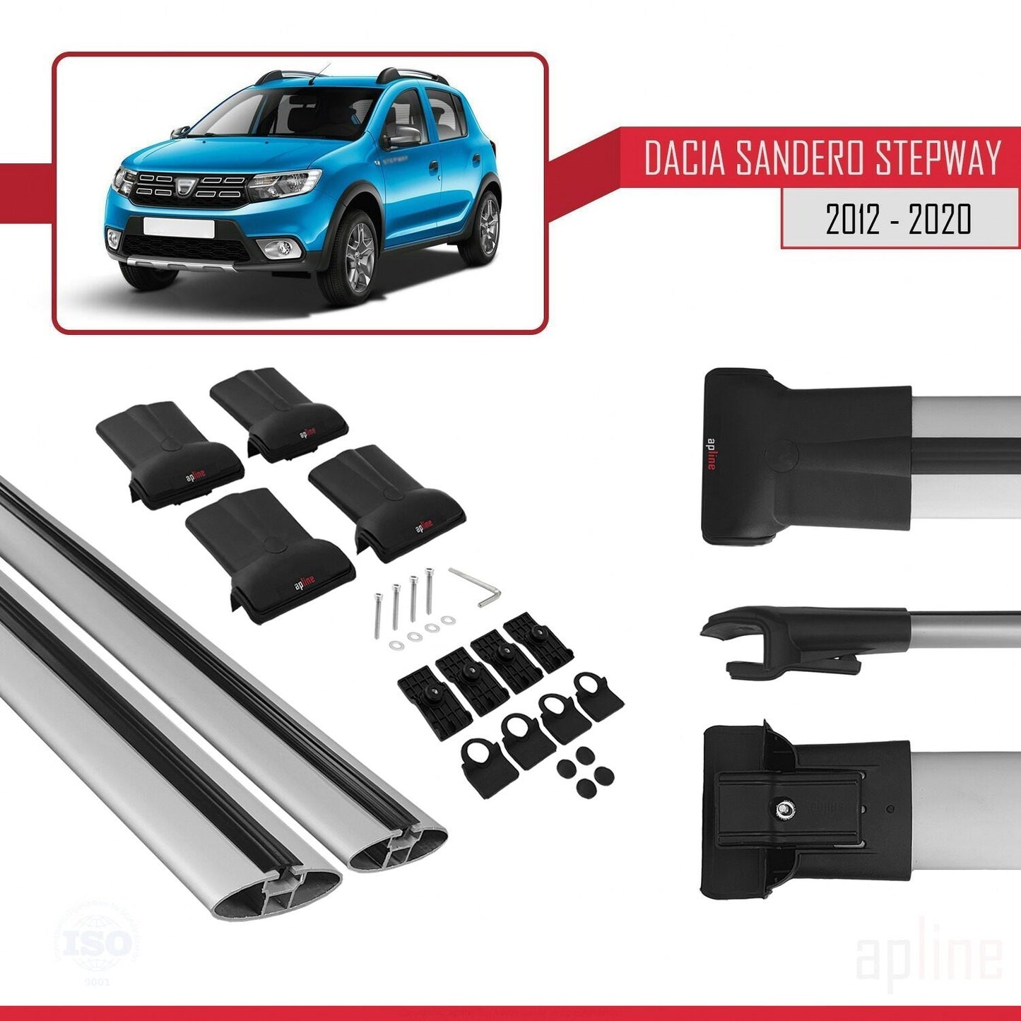 Compatible avec Dacia Sandero Stepway 2 2012-2020 FLY Model Barres de Toit Railing Porte-Bagages de Voiture Gris Aluminium 2 Barres