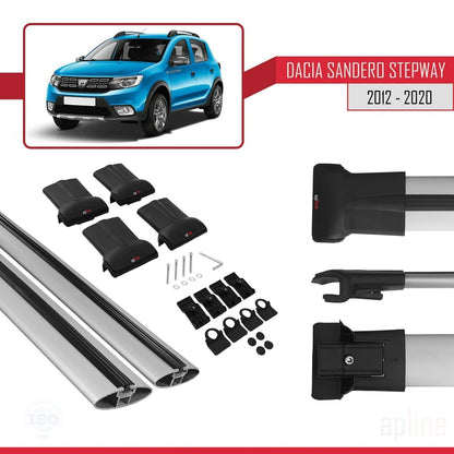 Compatible avec Dacia Sandero Stepway 2 2012-2020 FLY Model Barres de Toit Railing Porte-Bagages de Voiture Gris Aluminium 2 Barres