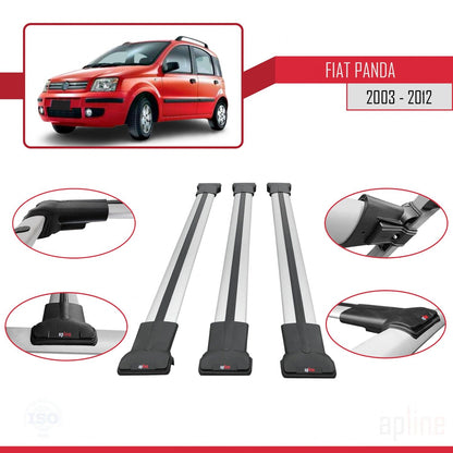 Compatible avec Fiat Panda 2 (169) 2003-2012 FLY Model Barres de Toit Railing Porte-Bagages de Voiture Gris Aluminium 3 Barres