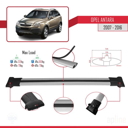 Compatible avec Opel Antara 2007-2016 FLY Model Barres de Toit Railing Porte-Bagages de Voiture Gris Aluminium 3 Barres