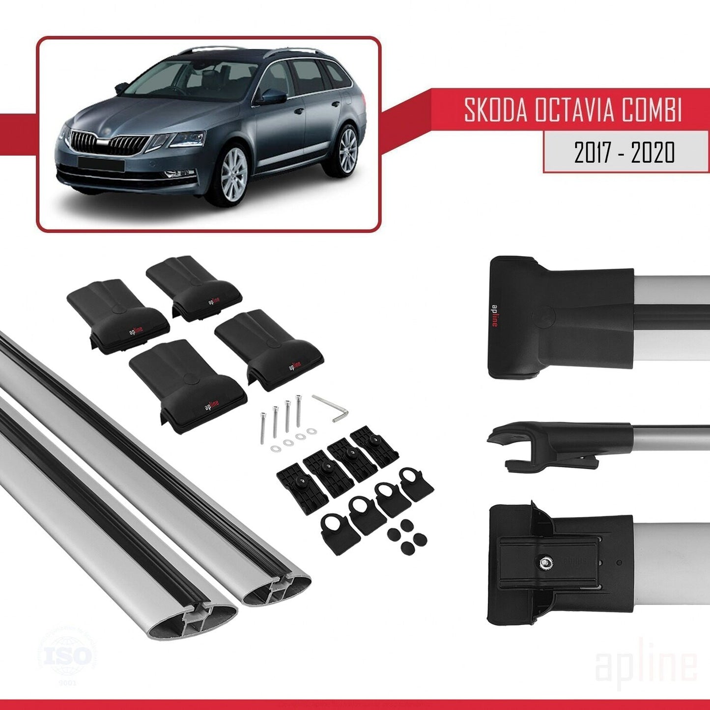 Compatible avec Skoda Octavia 3 (5E) Break Post-Facelift 2017-2020 FLY Model Barres de Toit Railing Porte-Bagages de Voiture Gris Aluminium 2 Barres