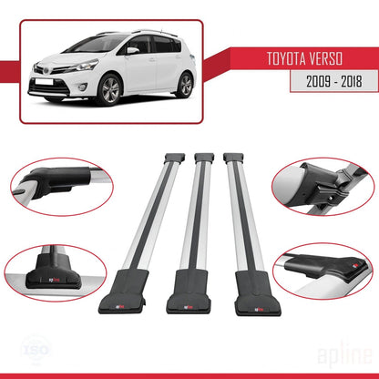 Compatible avec Toyota Verso (AR20) 2009-2018 FLY Model Barres de Toit Railing Porte-Bagages de Voiture Gris Aluminium 3 Barres