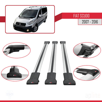 Compatible avec Fiat Scudo 2 2007-2016 FLY Model Barres de Toit Railing Porte-Bagages de Voiture Gris Aluminium 3 Barres