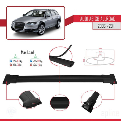 Compatible avec A6 (C6) Allroad 2006-2011 FLY Model Barres de Toit Railing Porte-Bagages de Voiture Noir Aluminium 2 Barres