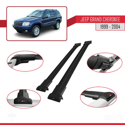 Compatible avec Jeep Grand Cherokee 2 (WJ) 1999-2004 FLY Model Barres de Toit Railing Porte-Bagages de Voiture Noir Aluminium 2 Barres
