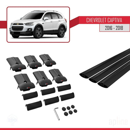 Compatible avec Chevrolet Captiva 2016-2018 FLY Model Barres de Toit Railing Porte-Bagages de Voiture Noir Aluminium 3 Barres