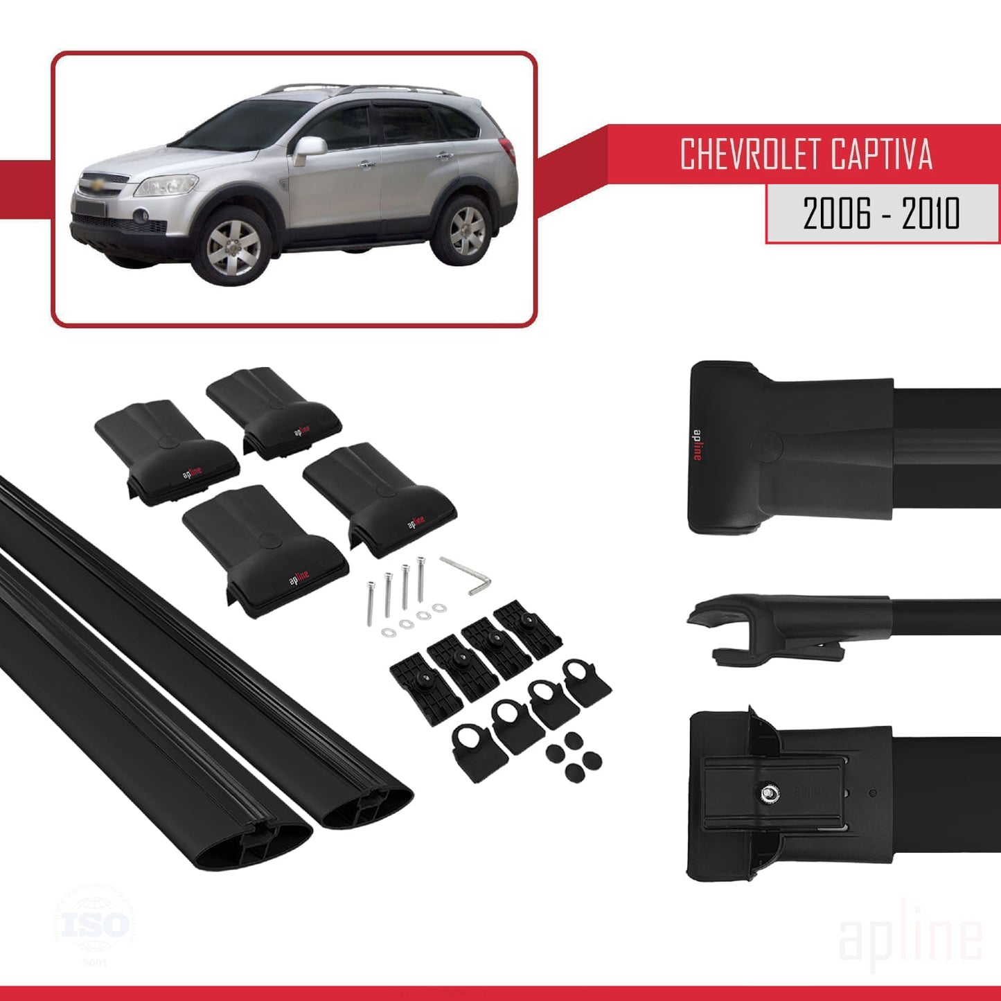 Compatible avec Chevrolet Captiva 2006-2010 FLY Model Barres de Toit Railing Porte-Bagages de Voiture Noir Aluminium 2 Barres