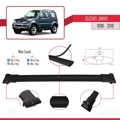 Compatible avec Suzuki Jimny 3 1998-2018 FLY Model Barres de Toit Railing Porte-Bagages de Voiture Noir Aluminium 3 Barres