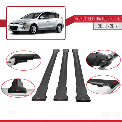 Compatible avec Hyundai Elantra Touring (FD) 2009-2012 FLY Model Barres de Toit Railing Porte-Bagages de Voiture Noir Aluminium 3 Barres