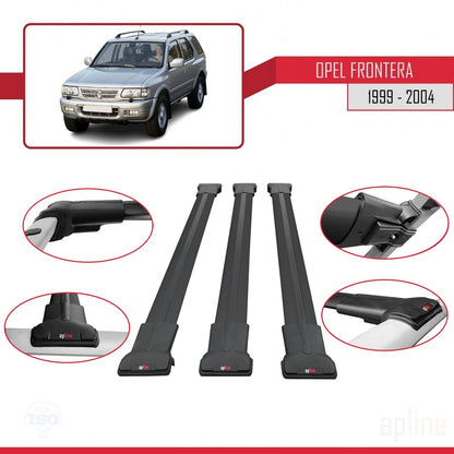 Compatible avec Opel Frontera 2 1999-2004 FLY Model Barres de Toit Railing Porte-Bagages de Voiture Noir Aluminium 3 Barres
