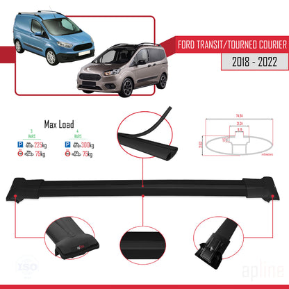 Compatibile con Ford Transit/Tourneo Courier Post-Facelift 2018-2022 modello FLY Barre portatutto per auto Portapacchi in alluminio nero 3 barre