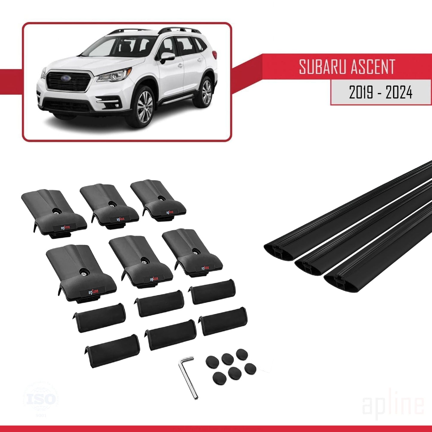Compatible avec Subaru Ascent 2019-2025 FLY Model Barres de Toit Railing Porte-Bagages de Voiture Noir Aluminium 3 Barres
