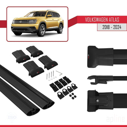Compatible avec Volkswagen Atlas (CA1) 2018-2025 FLY Model Barres de Toit Railing Porte-Bagages de Voiture Noir Aluminium 2 Barres