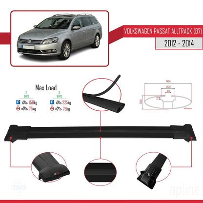 Compatible avec Volkswagen Passat B7 (3C) Alltrack 2012-2014 FLY Model Barres de Toit Railing Porte-Bagages de Voiture Noir Aluminium 2 Barres