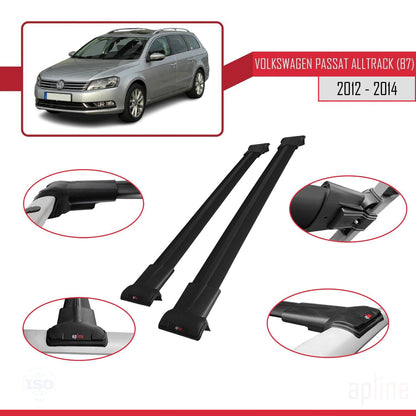 Compatible avec Volkswagen Passat B7 (3C) Alltrack 2012-2014 FLY Model Barres de Toit Railing Porte-Bagages de Voiture Noir Aluminium 2 Barres