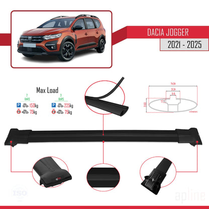 Compatible avec Dacia Jogger 2021-2025 FLY Model Barres de Toit Railing Porte-Bagages de Voiture Noir Aluminium 2 Barres