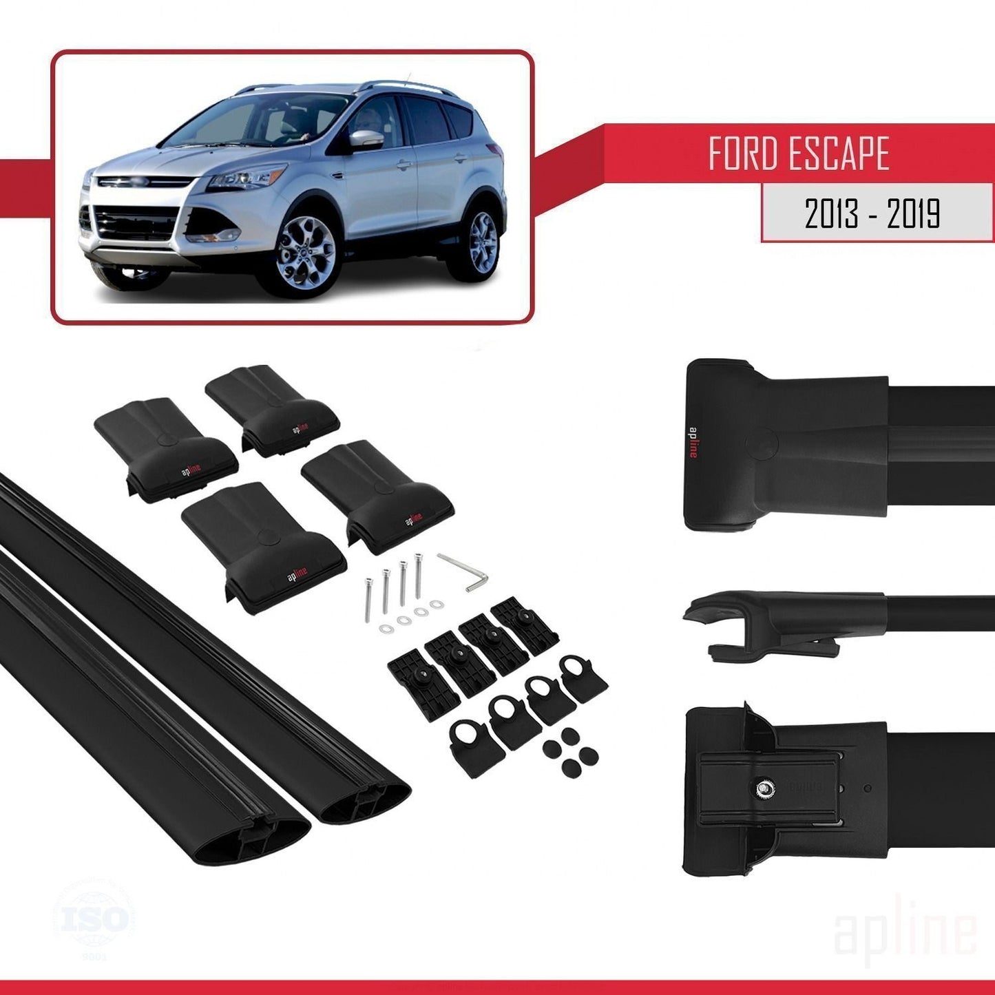 Compatible avec Ford Escape 3 2013-2019 FLY Model Barres de Toit Railing Porte-Bagages de Voiture Noir Aluminium 2 Barres