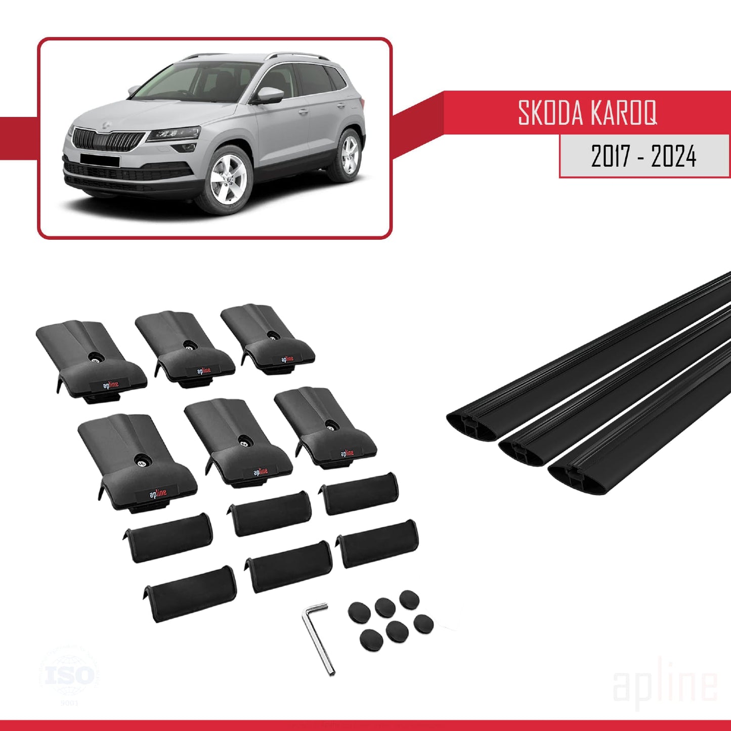 Compatible avec Skoda Karoq 2017-2025 FLY Model Barres de Toit Railing Porte-Bagages de Voiture Noir Aluminium 3 Barres