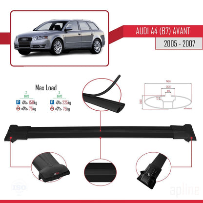 Compatible avec A4 (B7) Avant 2005-2007 FLY Model Barres de Toit Railing Porte-Bagages de Voiture Noir Aluminium 2 Barres