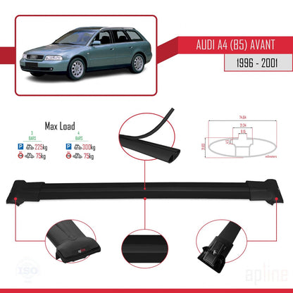 Compatible avec A4 (B5) Avant 1996-2001 FLY Model Barres de Toit Railing Porte-Bagages de Voiture Noir Aluminium 3 Barres