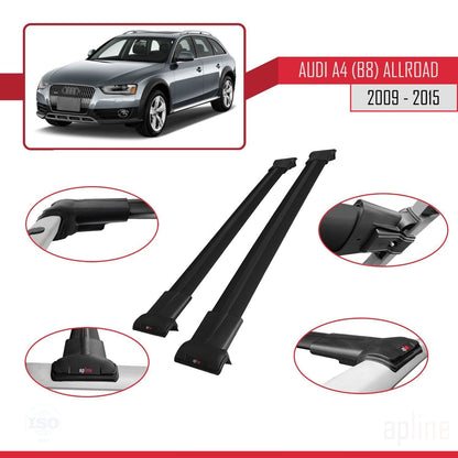 Compatible avec A4 (B8) Allroad 2009-2015 FLY Model Barres de Toit Railing Porte-Bagages de Voiture Noir Aluminium 2 Barres