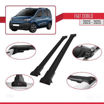 Compatible avec Fiat Doblo 3 2023-2025 FLY Model Barres de Toit Railing Porte-Bagages de Voiture Noir Aluminium 2 Barres
