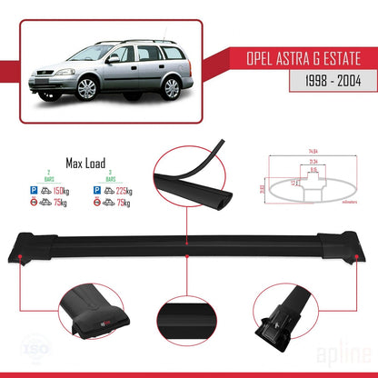 Compatible avec Opel Astra G (T98) Break 1998-2004 FLY Model Barres de Toit Railing Porte-Bagages de Voiture Noir Aluminium 2 Barres