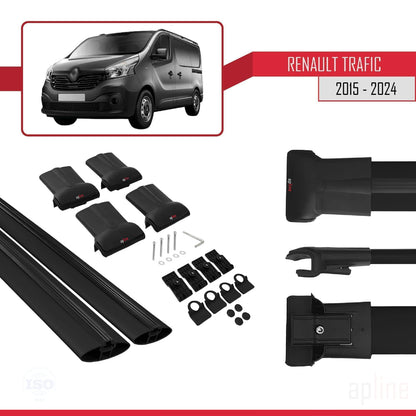 Compatible avec Renault Trafic 3 (X82) 2015-2025 FLY Model Barres de Toit Railing Porte-Bagages de Voiture Noir Aluminium 2 Barres