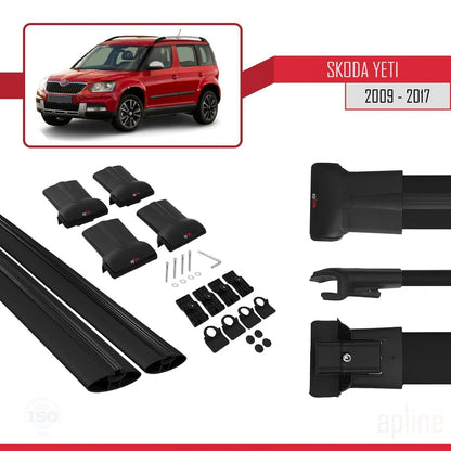 Compatible avec Skoda Yeti 2009-2017 FLY Model Barres de Toit Railing Porte-Bagages de Voiture Noir Aluminium 2 Barres