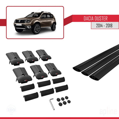 Compatible avec Dacia Duster (HS) Post-Facelift 2014-2017 FLY Model Barres de Toit Railing Porte-Bagages de Voiture Noir Aluminium 3 Barres
