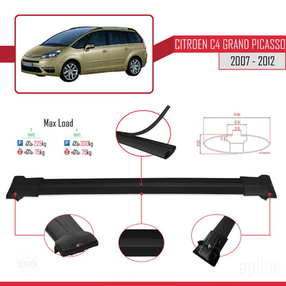 Compatible avec Citroen Grand C4 Picasso 2007-2012 FLY Model Barres de Toit Railing Porte-Bagages de Voiture Noir Aluminium 3 Barres