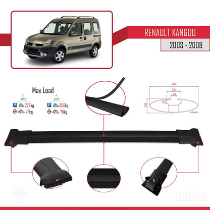 Compatible avec Renault Kangoo (X76) Post-Facelift 2003-2008 FLY Model Barres de Toit Railing Porte-Bagages de Voiture Noir Aluminium 3 Barres