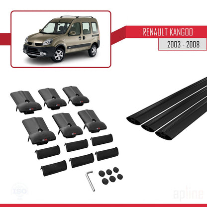 Compatible avec Renault Kangoo (X76) Post-Facelift 2003-2008 FLY Model Barres de Toit Railing Porte-Bagages de Voiture Noir Aluminium 3 Barres