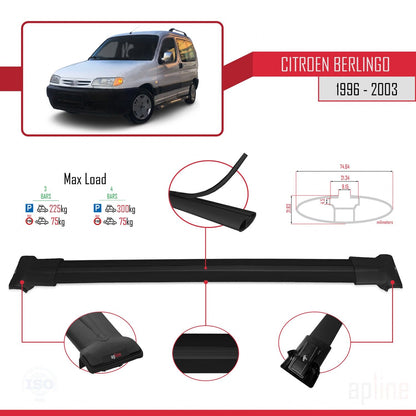 Compatible avec Citroen Berlingo (M49) 1996-2003 FLY Model Barres de Toit Railing Porte-Bagages de Voiture Noir Aluminium 3 Barres