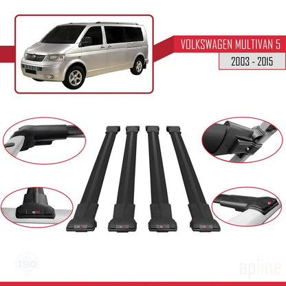 Compatible avec Volkswagen T5 Multivan 2003-2015 FLY Model Barres de Toit Railing Porte-Bagages de Voiture Noir Aluminium 4 Barres