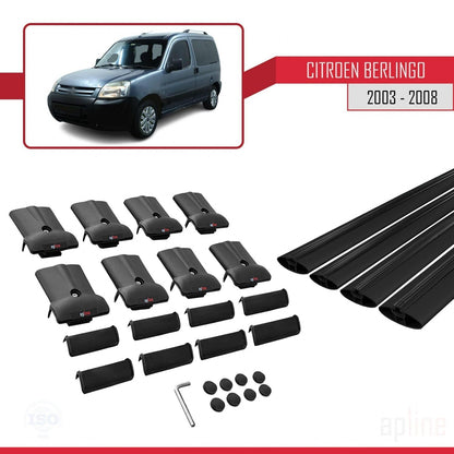 Compatible avec Citroen Berlingo (M59) 2003-2008 FLY Model Barres de Toit Railing Porte-Bagages de Voiture Noir Aluminium 4 Barres