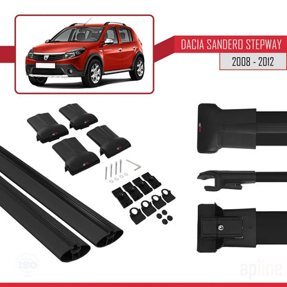Compatible avec Dacia Sandero Stepway 2008-2012 FLY Model Barres de Toit Railing Porte-Bagages de Voiture Noir Aluminium 2 Barres