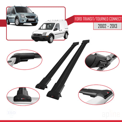 Compatible avec Ford Transit/Tourneo Connect 2002-2013 FLY Model Barres de Toit Railing Porte-Bagages de Voiture Noir Aluminium 2 Barres