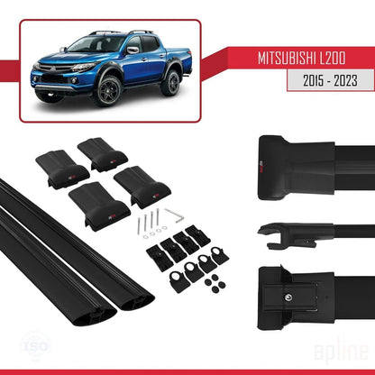 Compatible avec Mitsubishi L200 V 2015-2023 FLY Model Barres de Toit Railing Porte-Bagages de Voiture Noir Aluminium 2 Barres