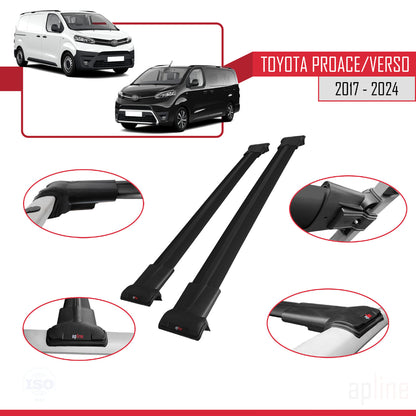 Compatible avec Toyota Proace 2017-2025 FLY Model Barres de Toit Railing Porte-Bagages de Voiture Noir Aluminium 2 Barres