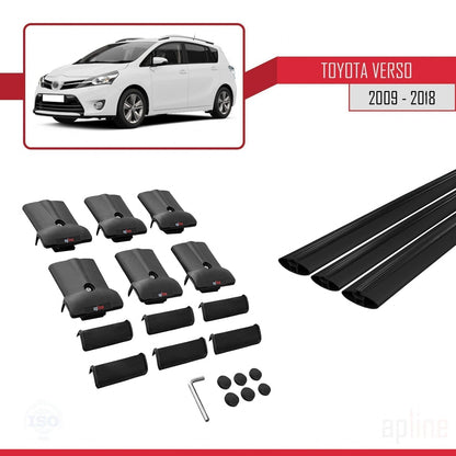 Compatible avec Toyota Verso (AR20) 2009-2018 FLY Model Barres de Toit Railing Porte-Bagages de Voiture Noir Aluminium 3 Barres