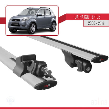 Compatible avec Daihatsu Terios 2 (J200) 2006-2016 HOOK Model Barres de Toit Railing Porte-Bagages de Voiture Gris Aluminium 2 Barres