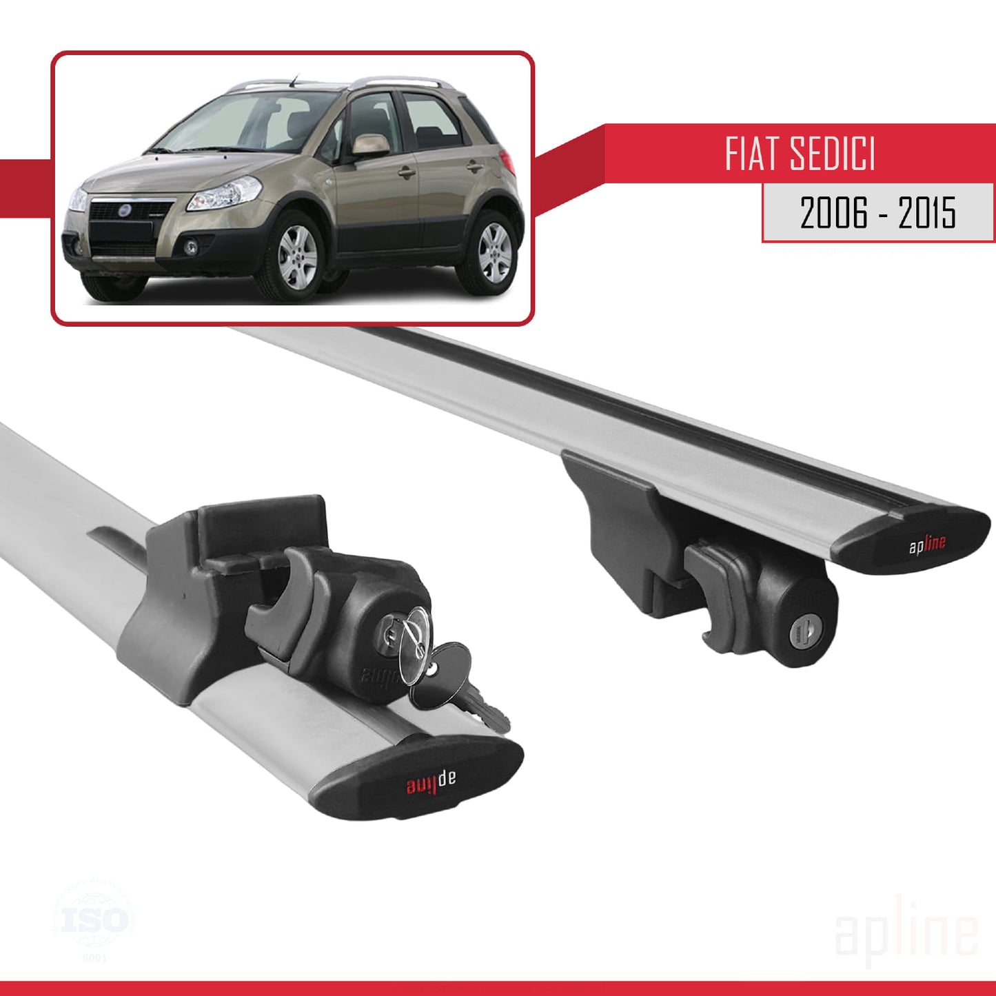 Compatible avec Fiat Sedici 2006-2015 HOOK Model Barres de Toit Railing Porte-Bagages de Voiture Gris Aluminium 2 Barres