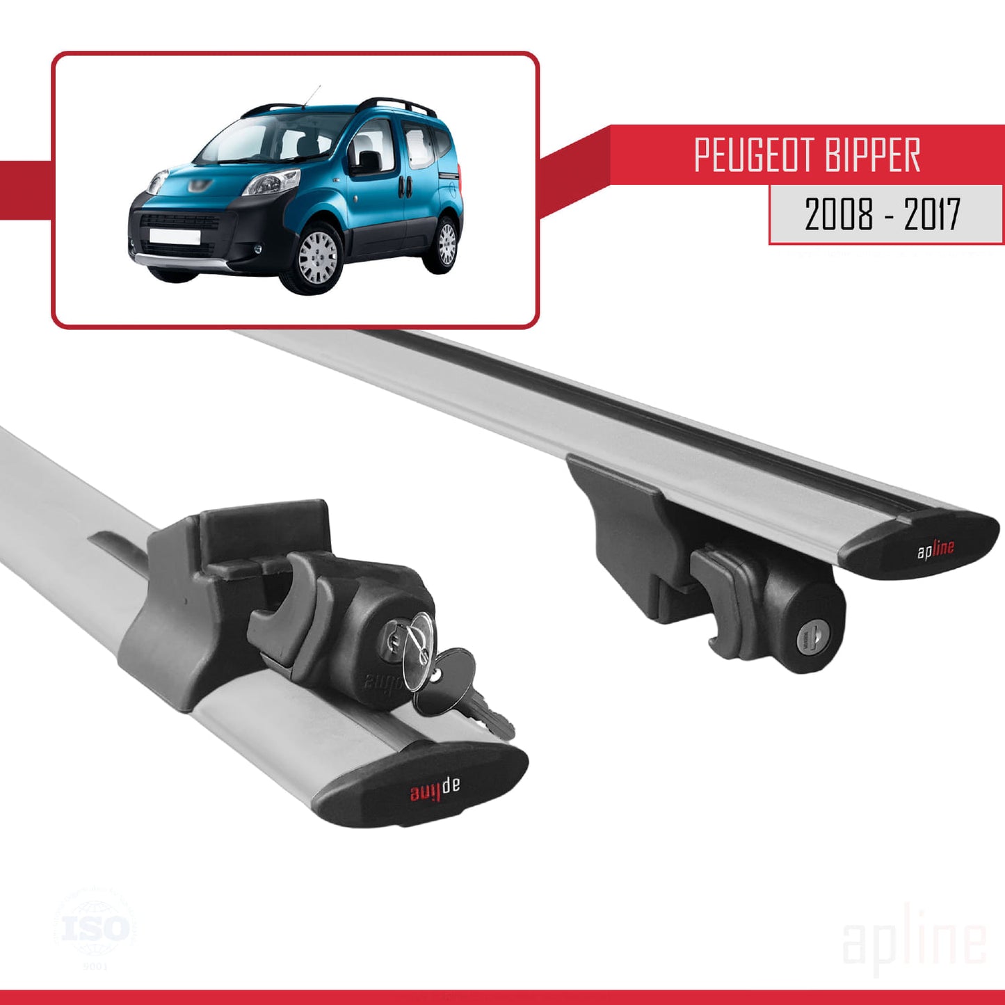 Compatible avec Peugeot Bipper 2008-2017 HOOK Model Barres de Toit Railing Porte-Bagages de Voiture Gris Aluminium 2 Barres